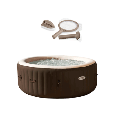 Intex PureSpa Inflatable 4 Person Hot Tub and Brown Hot Tub Maintenance Kit