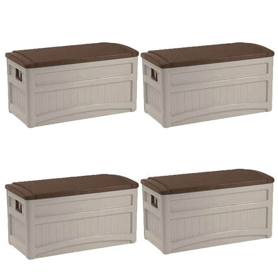 Suncast 73 Gallon Outdoor Patio Resin Deck Storage Box w/ Wheels, Taupe (4 Pack) - VMInnovations