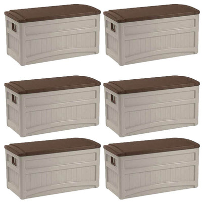 Suncast 73 Gallon Outdoor Patio Resin Deck Storage Box w/ Wheels, Taupe (6 Pack) - VMInnovations