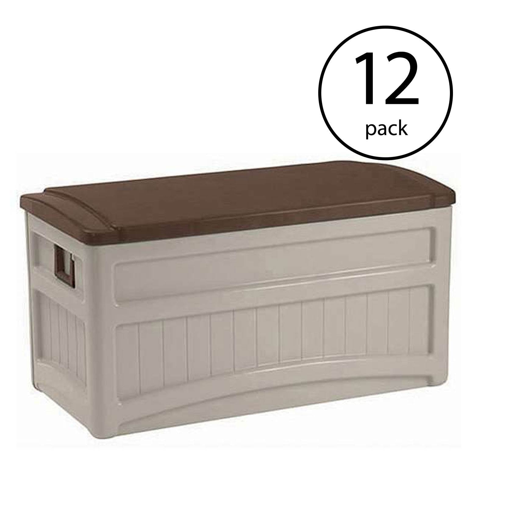 Suncast 73 Gallon Outdoor Patio Resin Deck Storage Box w/ Wheels, Taupe(12 Pack) - VMInnovations