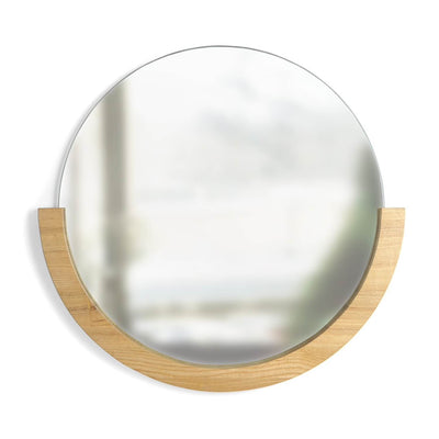 Umbra Round Circle Mira Decorative Wall Accent Mirror with Wood Frame, Natural