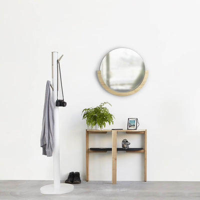 Umbra Round Circle Mira Decorative Wall Accent Mirror with Wood Frame, Natural