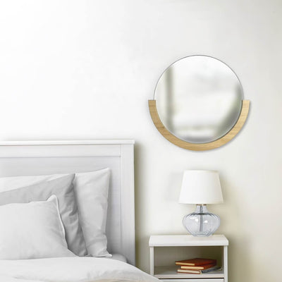 Umbra Round Circle Mira Decorative Wall Accent Mirror with Wood Frame, Natural