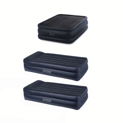 Intex Raised Queen Air Mattress and Intex Pillow Rest Twin Air Mattress (2 Pack)
