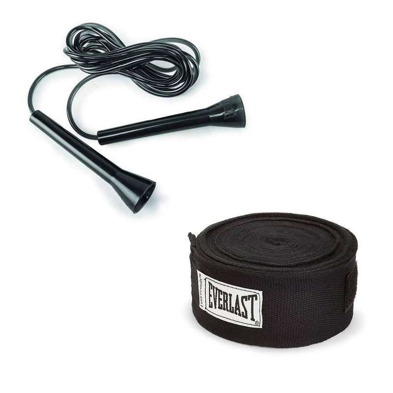 Everlast Plastic 11 Foot Speed Jump Rope and 120 Inch Boxing Hand Wraps, Black