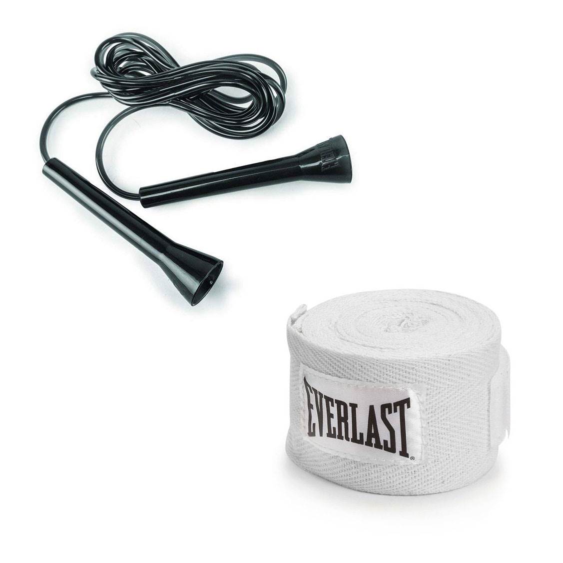 Everlast Plastic 11 Foot Speed Jump Rope and 120 Inch Boxing Hand Wraps, White