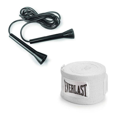 Everlast Plastic 11 Foot Speed Jump Rope and 120 Inch Boxing Hand Wraps, White