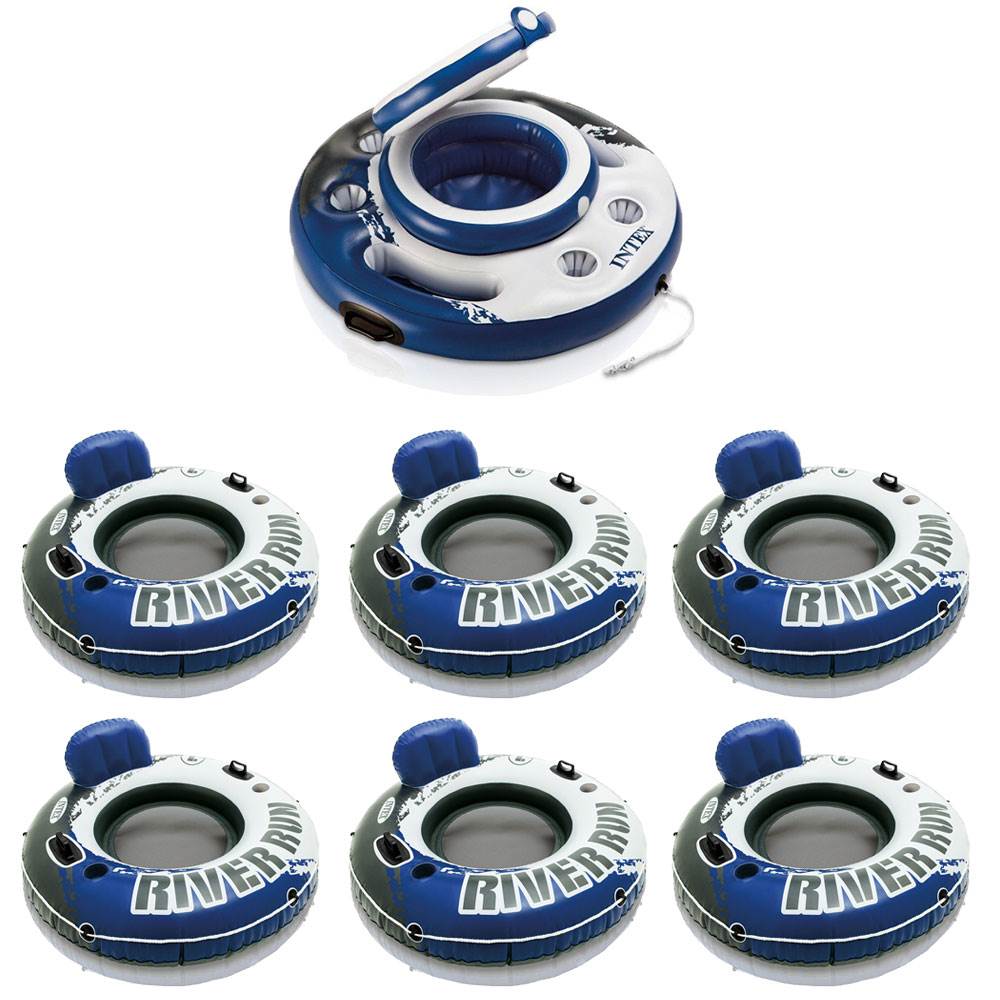 Intex Mega Chill Floating Beverage Cooler & River Run 1 Person Tube (6 Pack)