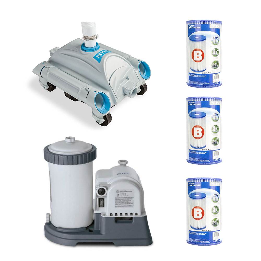 Intex Automatic Pool Vacuum, Filter Pump & Tybe B Replacement Cartridge (3 Pack)