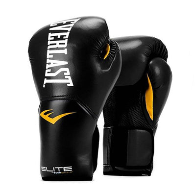 Everlast Black Elite Boxing Gloves 12 Ounce & White 120-Inch Hand Wraps