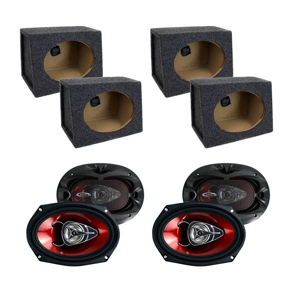 QPower 6 x 9" Speaker Box Enclosures (4 Pack) & Boss Coaxial Speakers (4 Pack)