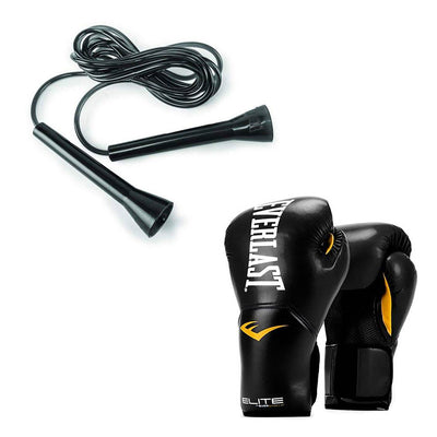 Everlast Elite Pro Boxing Gloves Size 12 Ounces, Black and 11 Foot Jump Rope