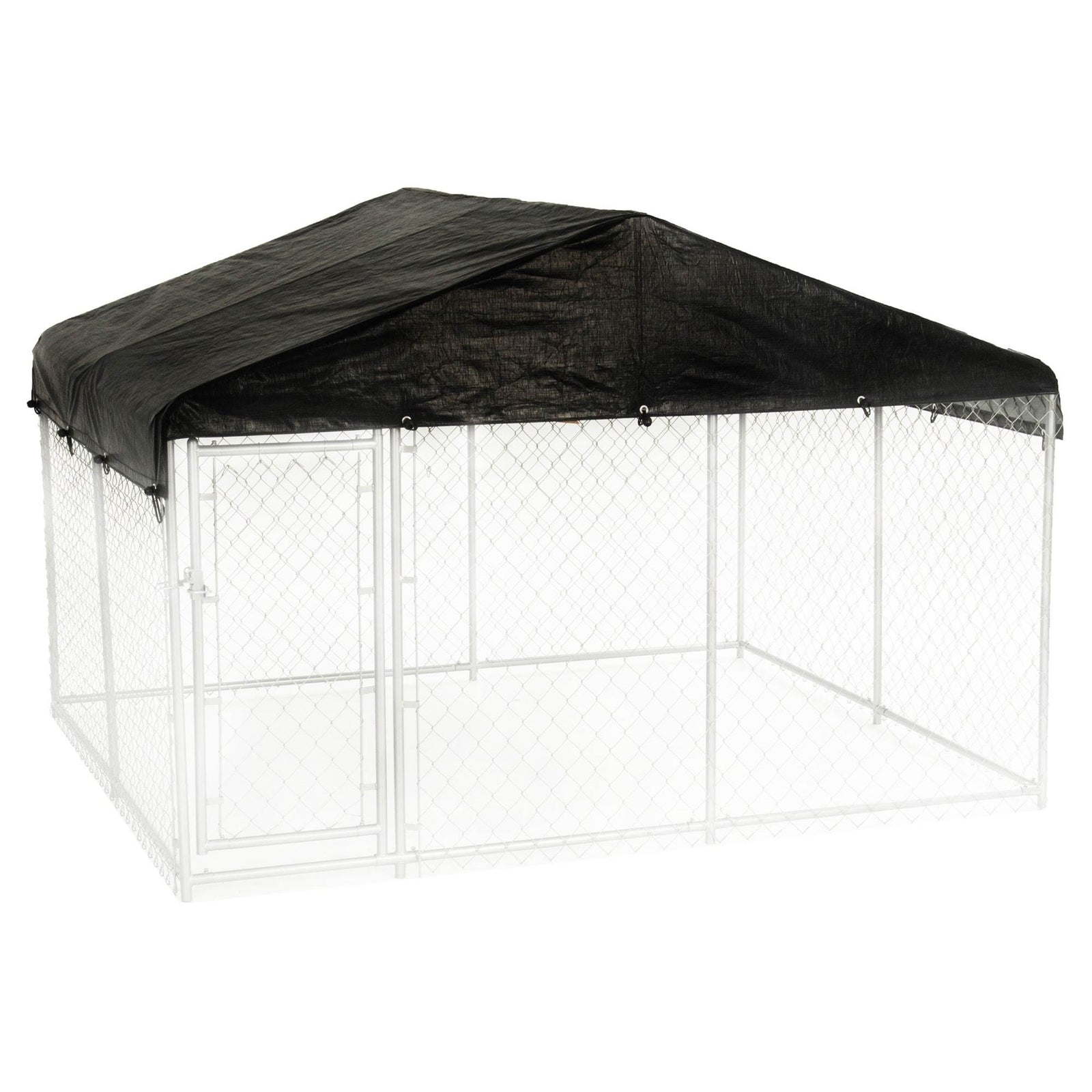 Lucky Dog 10 x 10 Ft Outdoor Steel Chain Link Dog Kennel & Waterproof Roof Cover - VMInnovations