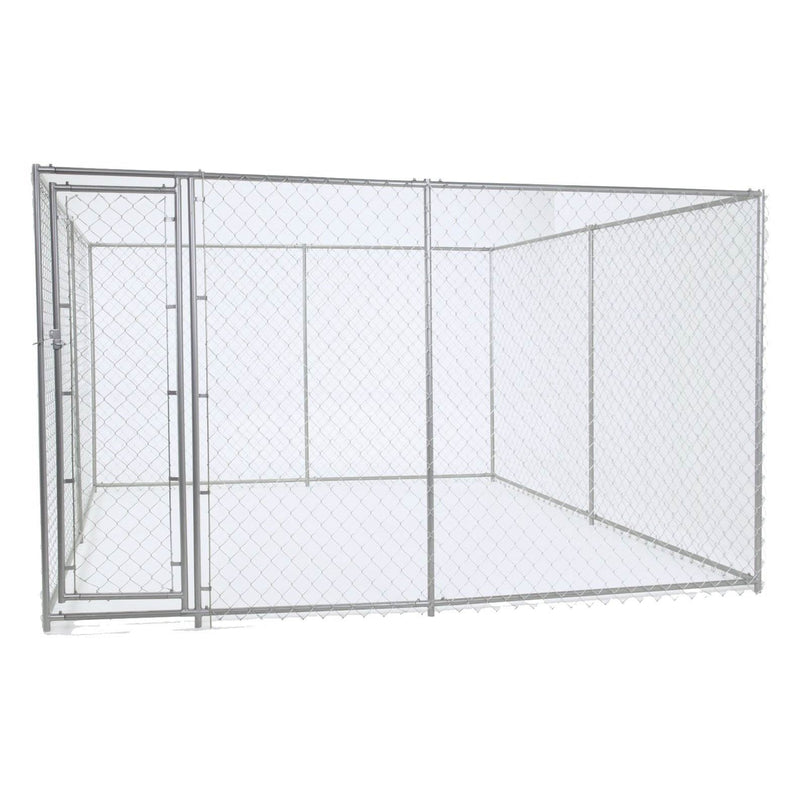 Lucky Dog 10 x 10 Ft Outdoor Steel Chain Link Dog Kennel & Waterproof Roof Cover
