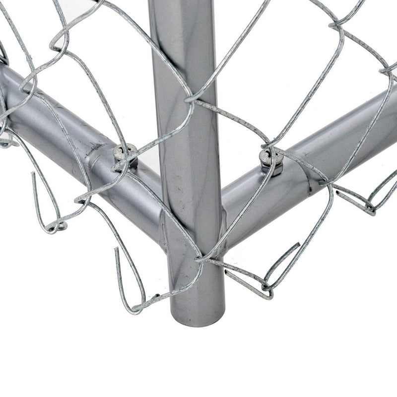 Lucky Dog 10 x 10 Ft Outdoor Steel Chain Link Dog Kennel & Waterproof Roof Cover - VMInnovations