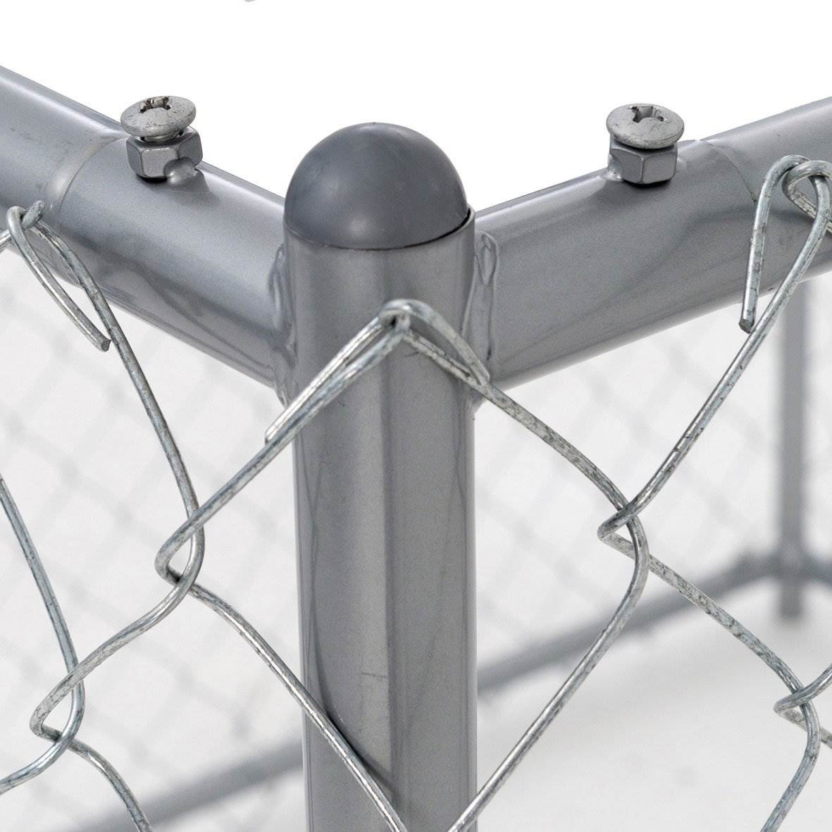 Lucky Dog 10 x 10 Ft Outdoor Steel Chain Link Dog Kennel & Waterproof Roof Cover - VMInnovations