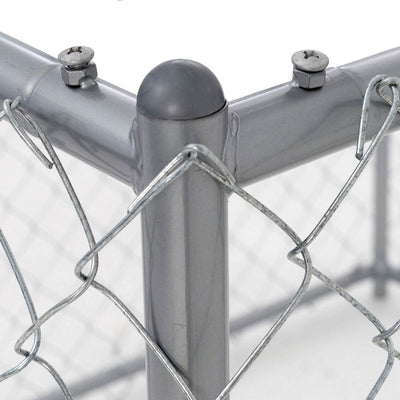 Lucky Dog 10 x 10 Ft Outdoor Steel Chain Link Dog Kennel & Waterproof Roof Cover - VMInnovations