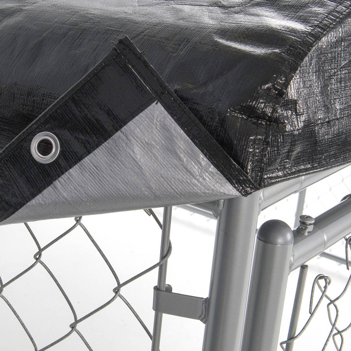 Lucky Dog 10 x 10 Ft Outdoor Steel Chain Link Dog Kennel & Waterproof Roof Cover - VMInnovations