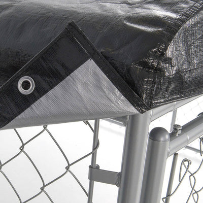 Lucky Dog 10 x 10 Ft Outdoor Steel Chain Link Dog Kennel & Waterproof Roof Cover - VMInnovations