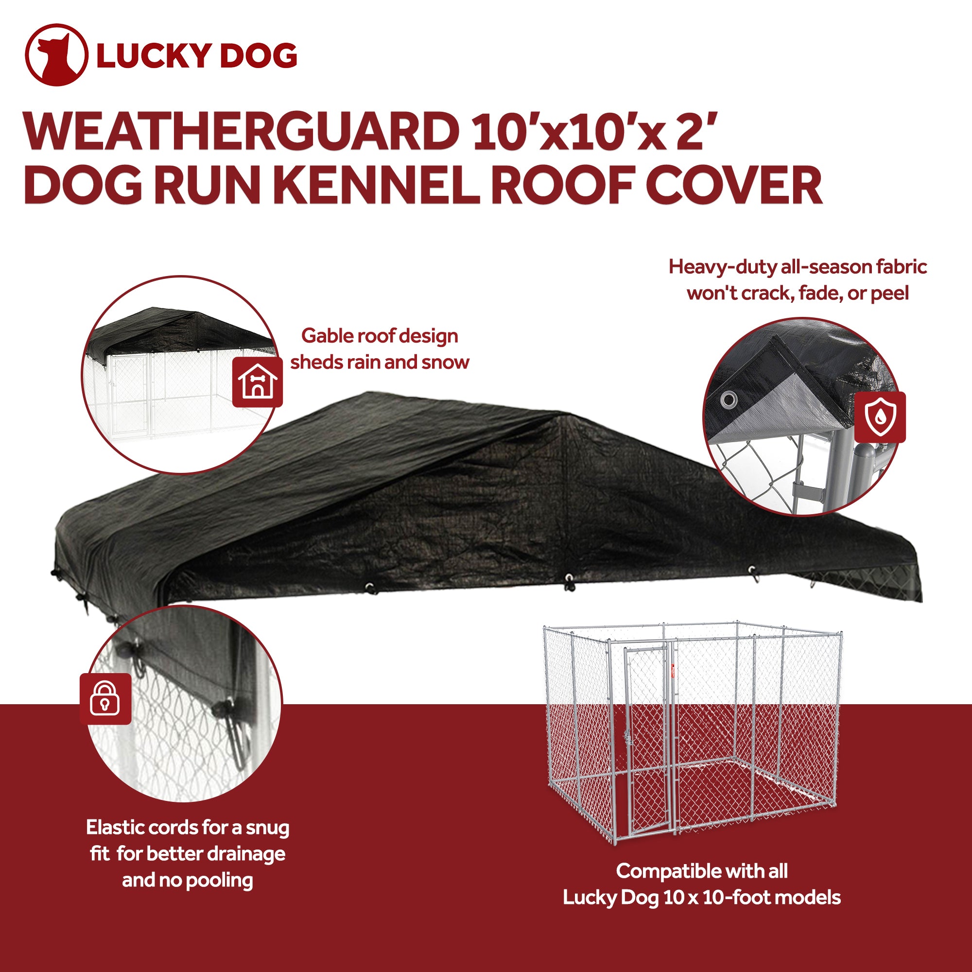 Lucky Dog 10 x 10 Ft Outdoor Steel Chain Link Dog Kennel & Waterproof Roof Cover - VMInnovations