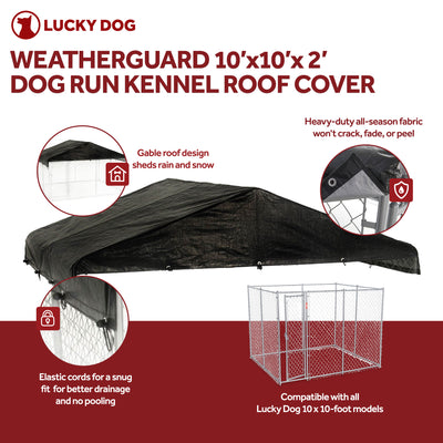 Lucky Dog 10 x 10 Ft Outdoor Steel Chain Link Dog Kennel & Waterproof Roof Cover - VMInnovations