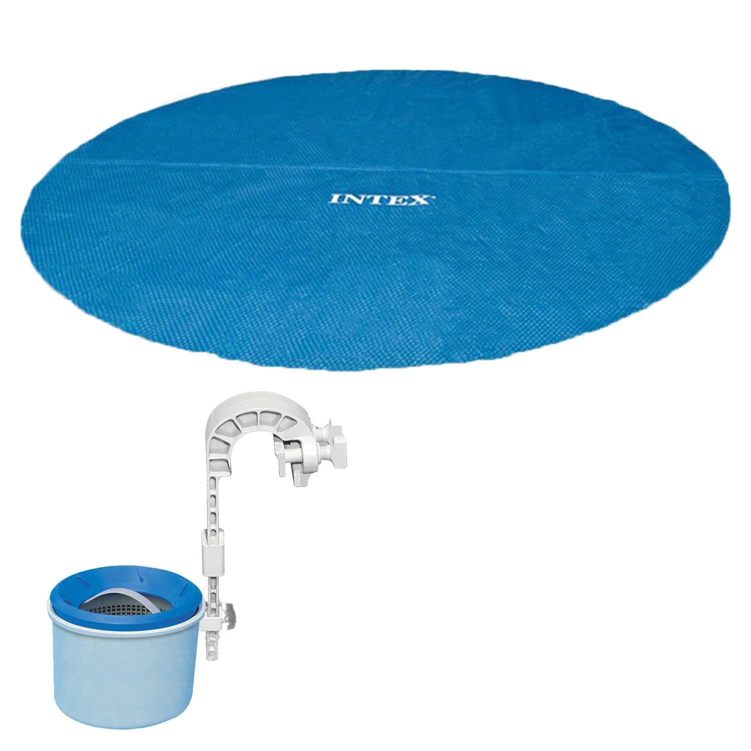 Intex 18 Foot Solar Vinyl Pool Cover and Wall Mounted Automatic Surface Skimmer - VMInnovations