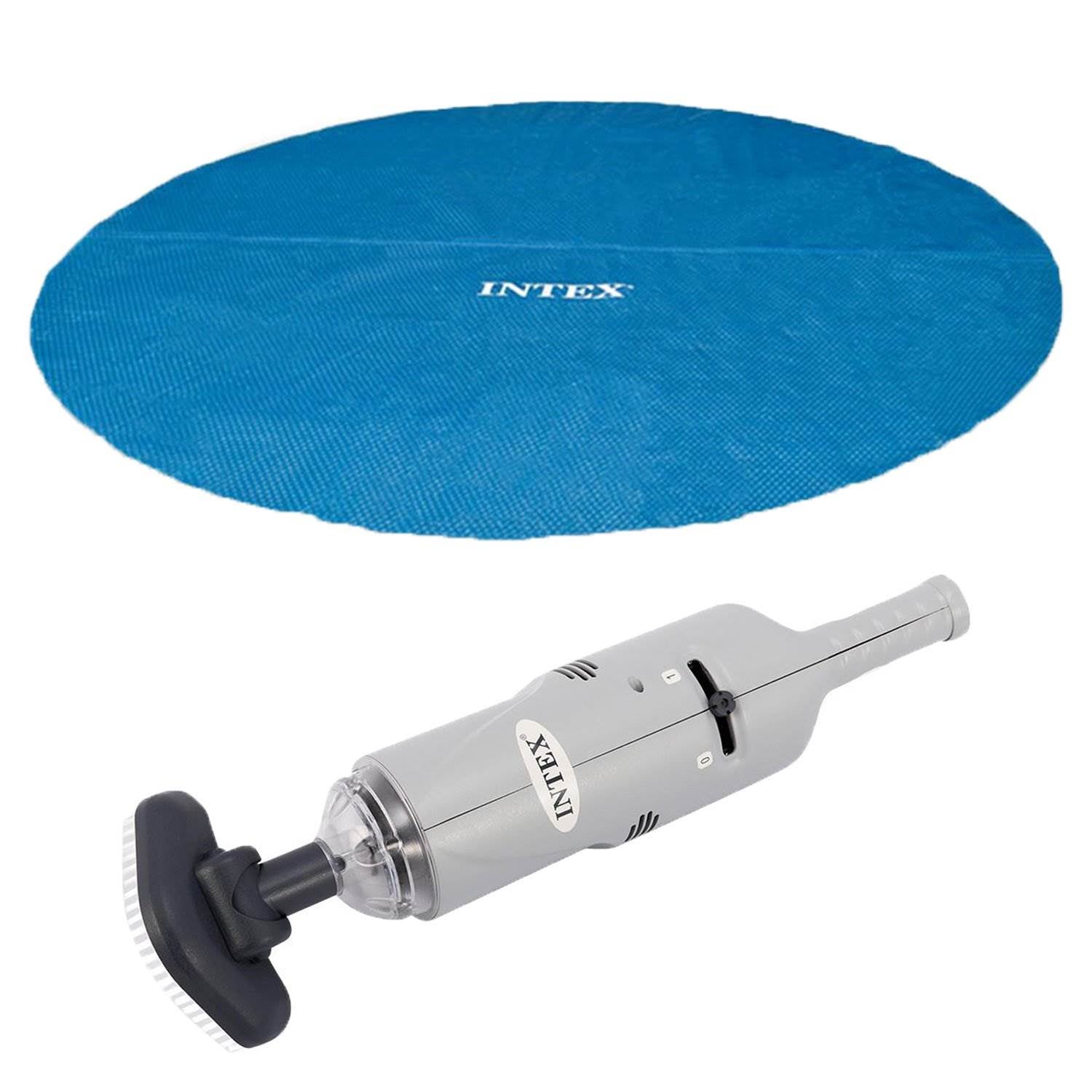 Intex Rechargeable Handheld Swimming Pool Vacuum and 15 Foot Vinyl Solar Cover