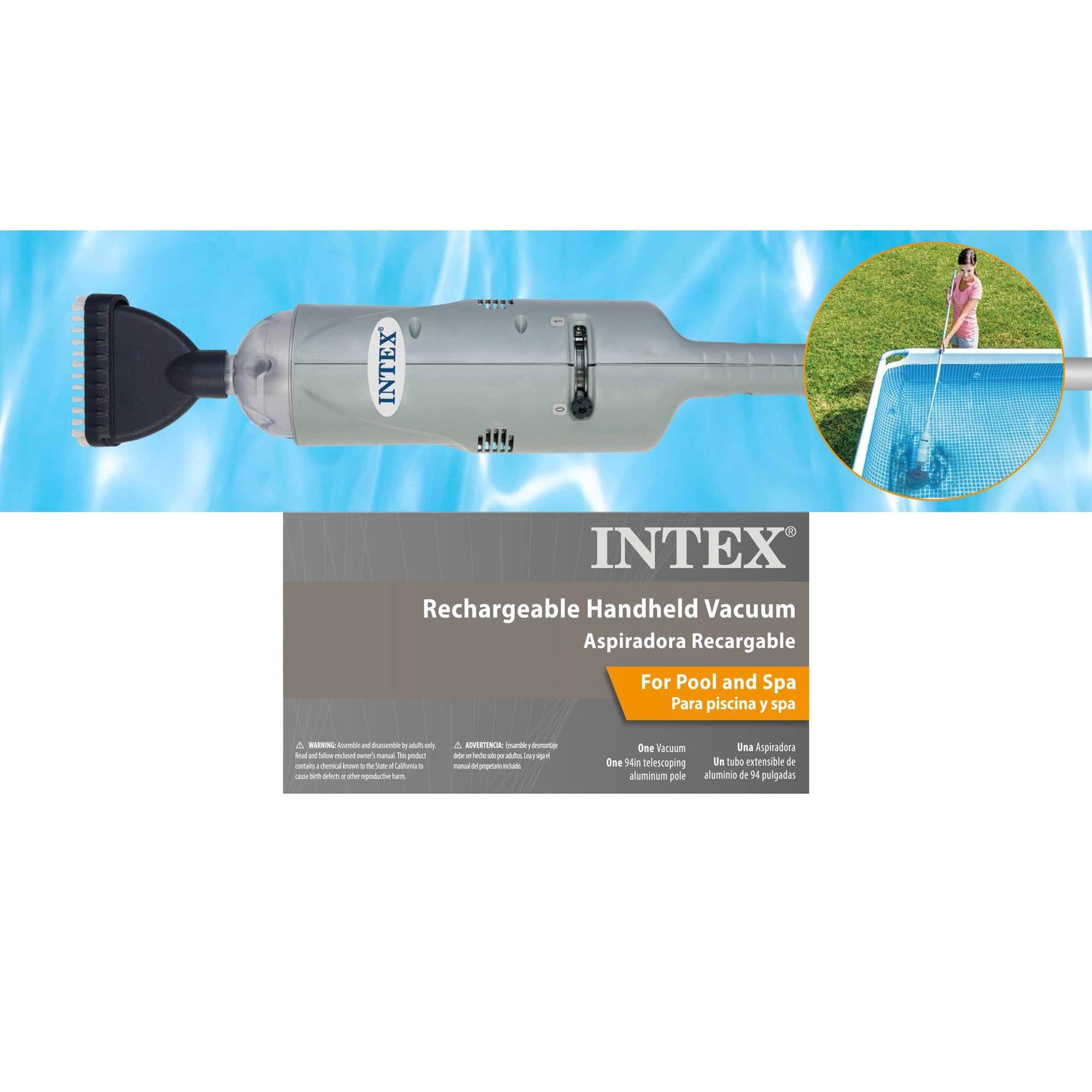 Intex Rechargeable Handheld Swimming Pool Vacuum and 15 Foot Vinyl Solar Cover
