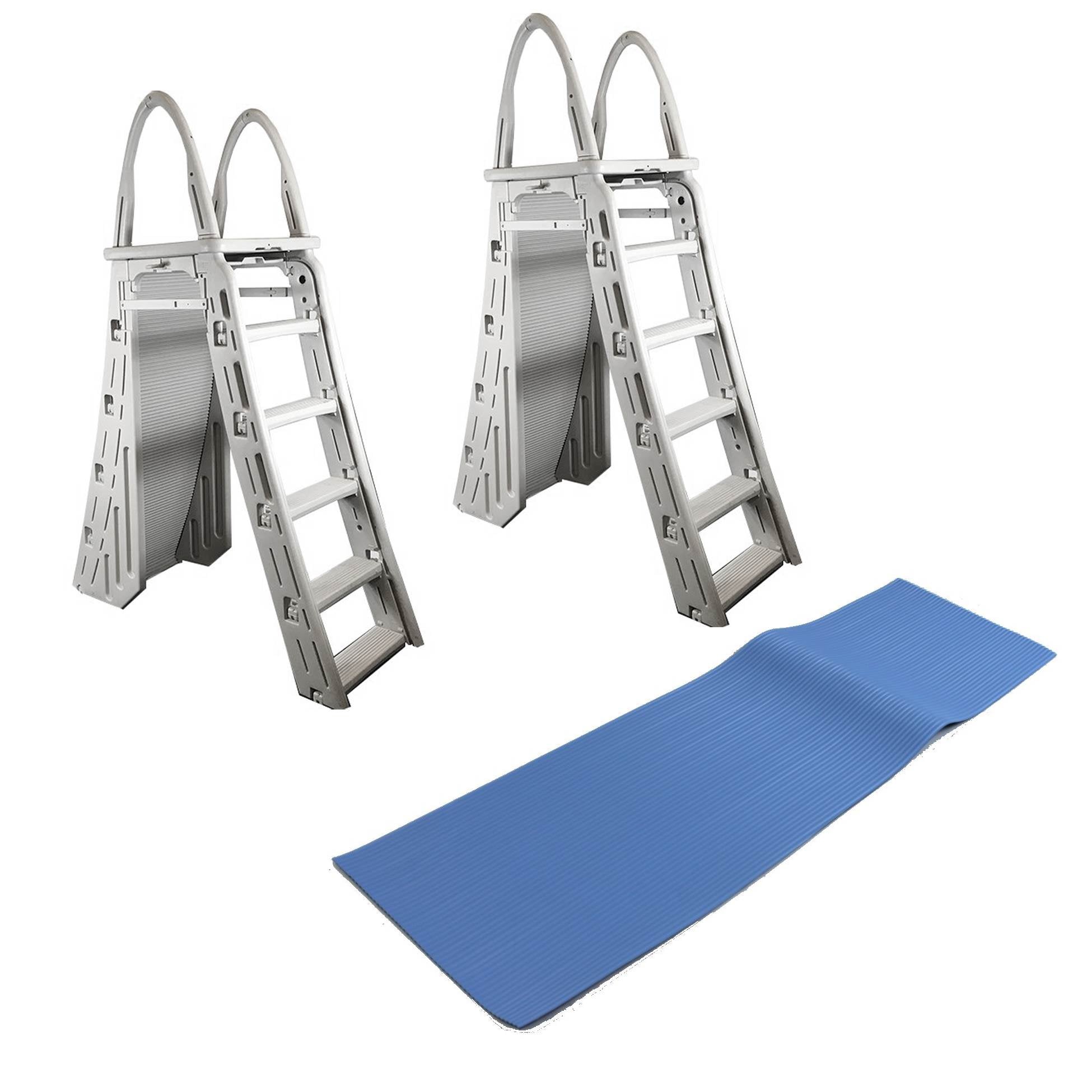 Confer A Frame Swimming Pool Ladder for 48-56" Pools (2 Pack) & Hydro Tools Mat