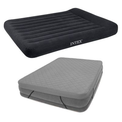 Intex Dura Beam Standard Pillow Rest Classic Airbed Mattress, Queen & Cover - VMInnovations