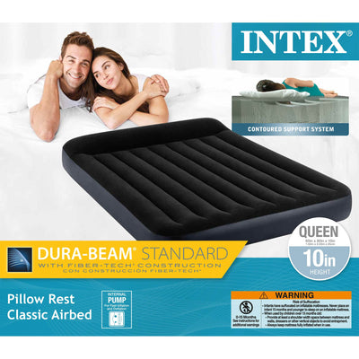 Intex Dura Beam Standard Pillow Rest Classic Airbed Mattress, Queen & Cover - VMInnovations