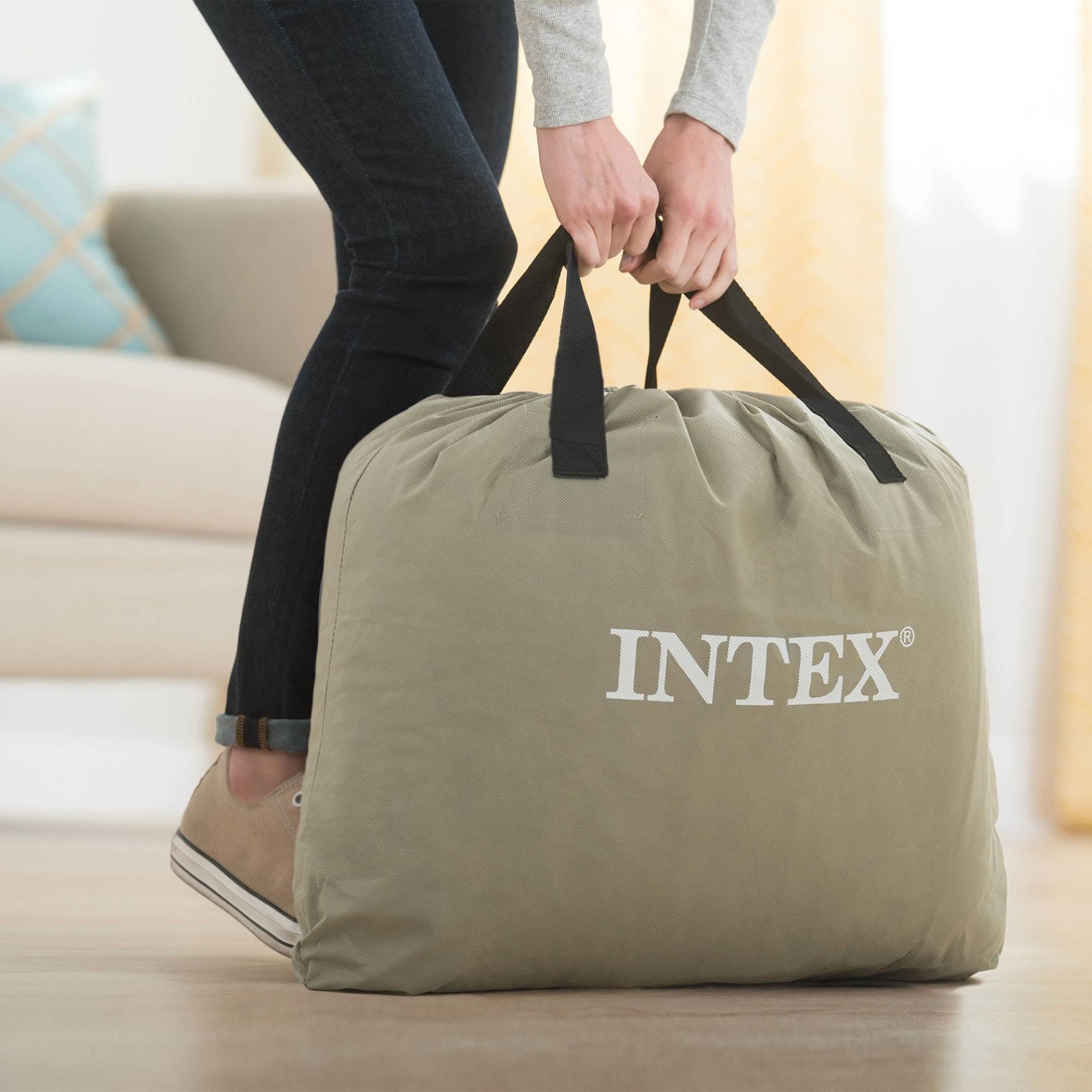 Intex Dura Beam Pillow Rest Airbed Mattress w/ Built In Pump, Twin & Bed Cover