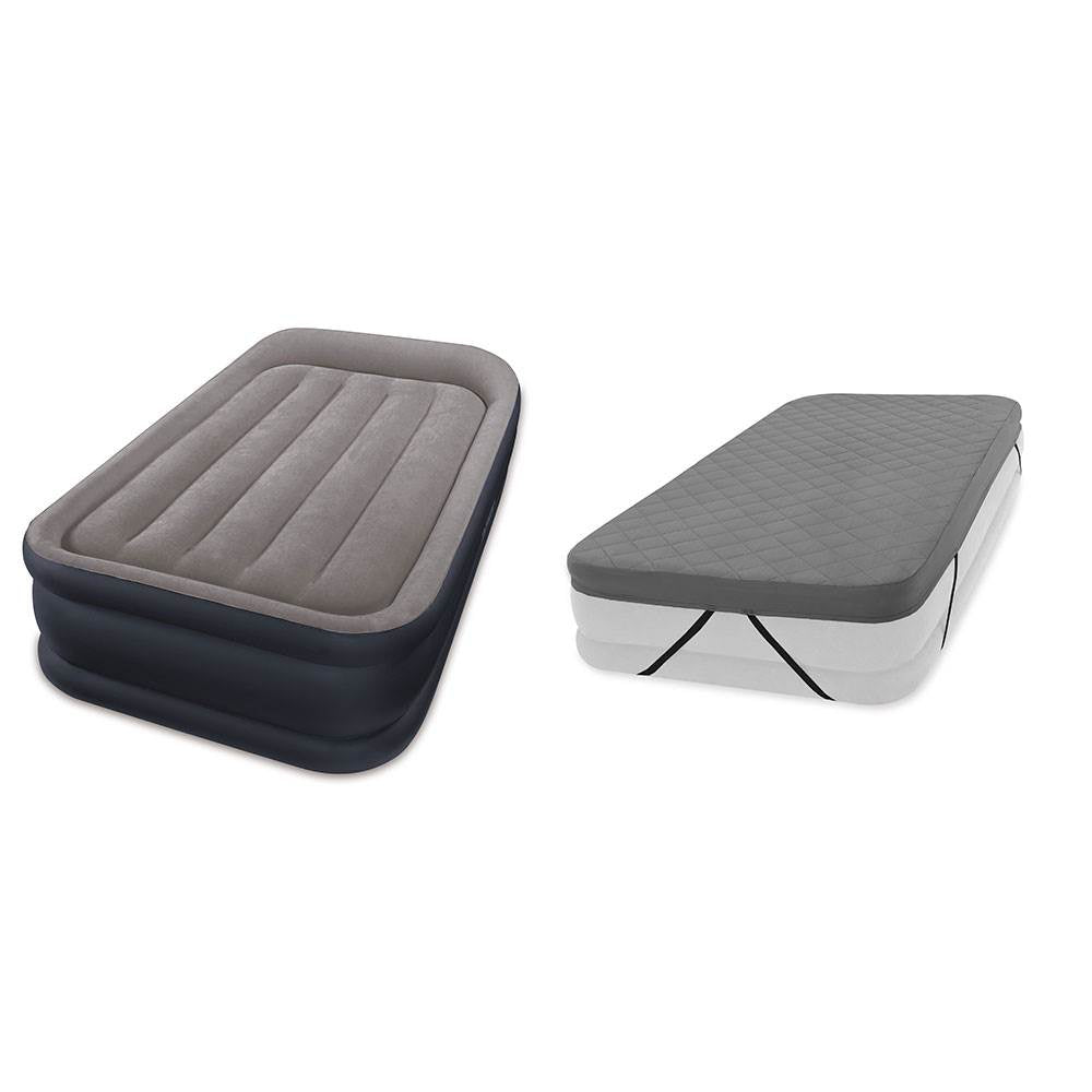 Intex Deluxe Pillow Rest Raised Airbed Mattress with Built in Pump, Twin & Cover