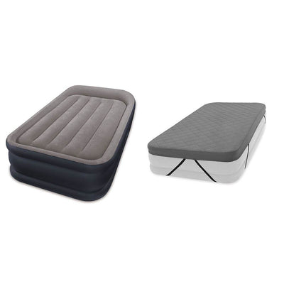 Intex Deluxe Pillow Rest Raised Airbed Mattress with Built in Pump, Twin & Cover