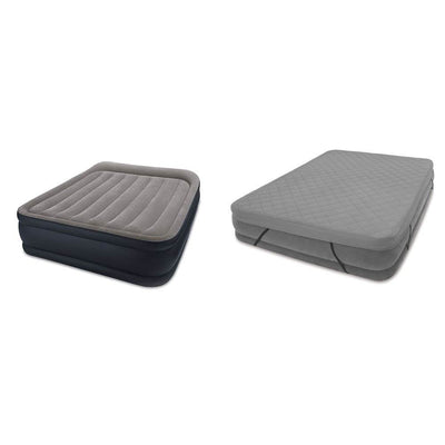 Intex Deluxe Raised Airbed Mattress with Built-In Pump, Queen & Fitted Cover