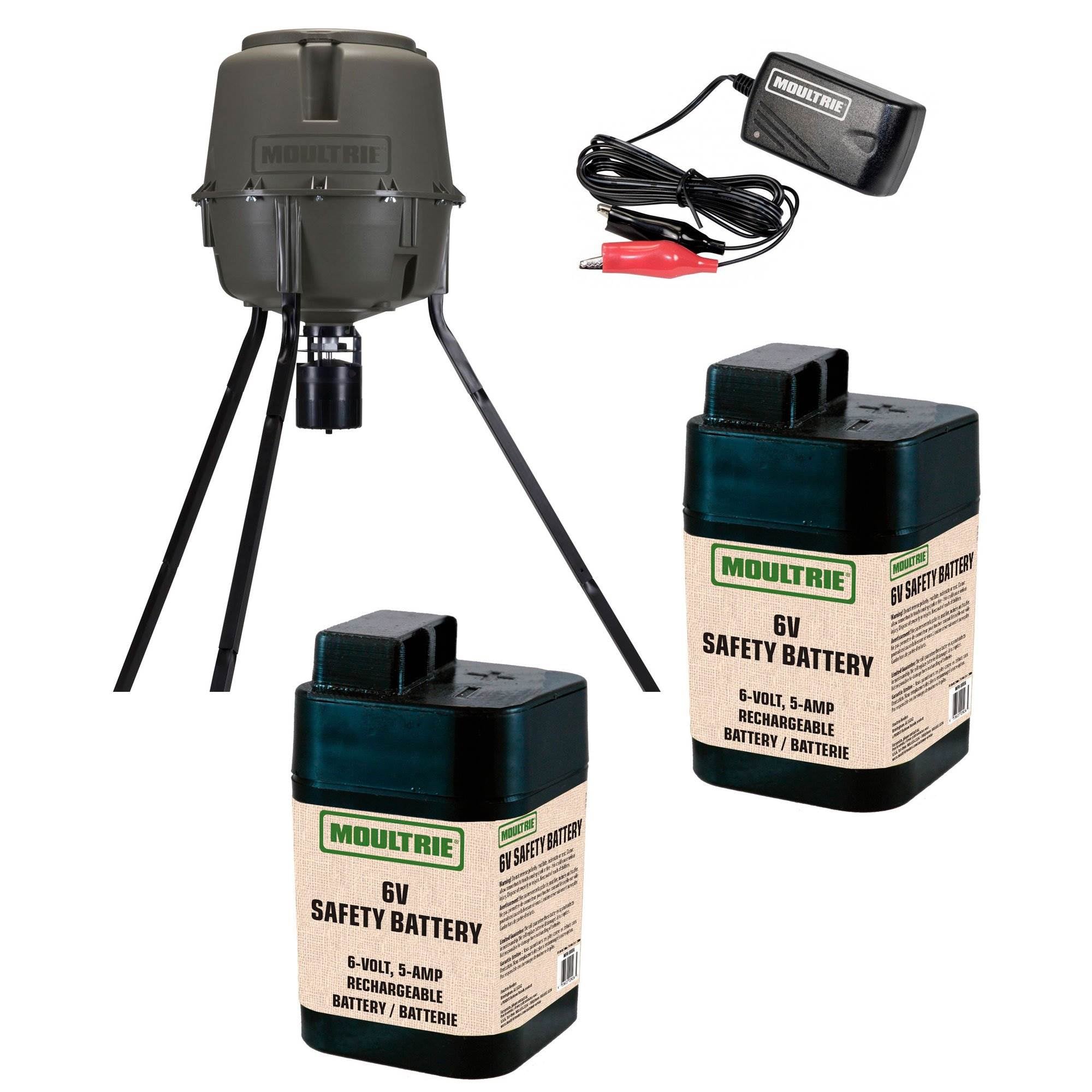 Moultrie Quick-Lock Deer Feeder, Rechargeable Battery (2 Pack) & Battery Charger