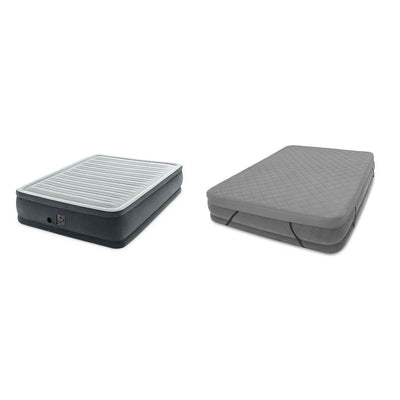 Intex Dura Beam Plus Elevated Airbed Mattress with Built In Pump, Queen & Cover