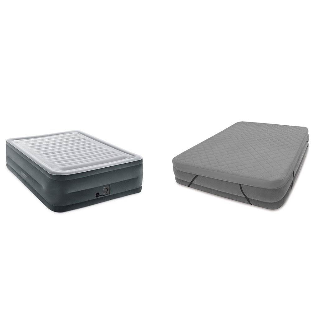 Intex Comfort Plush High Rise Airbed Mattress, Queen & Fitted Quilted Cover