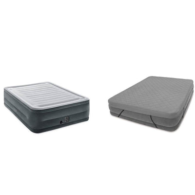 Intex Comfort Plush High Rise Airbed Mattress, Queen & Fitted Quilted Cover