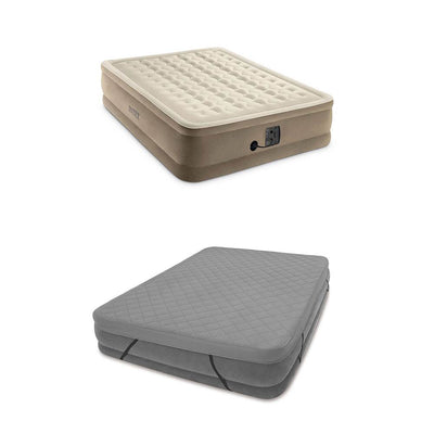 Intex Ultra Plush Fiber Tech Raised Airbed Mattress, Queen & Fitted Bed Cover