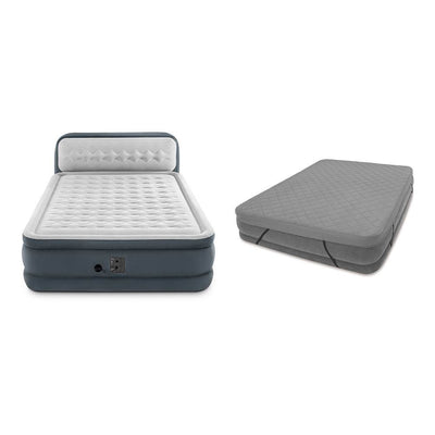 Intex Ultra Plush Fiber Tech Airbed Mattress with Headboard, Queen & Cover
