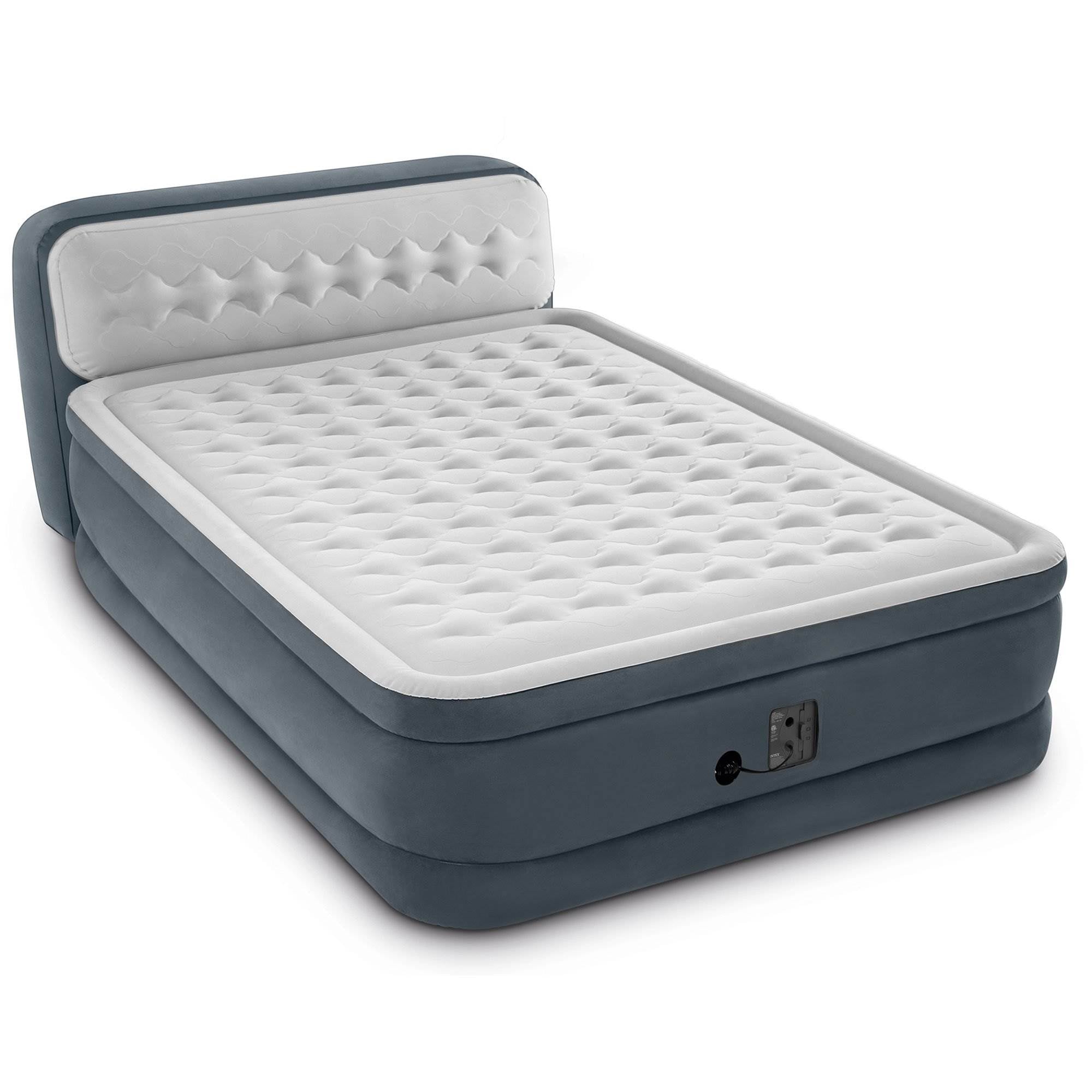 Intex Ultra Plush Fiber Tech Airbed Mattress with Headboard, Queen & Cover