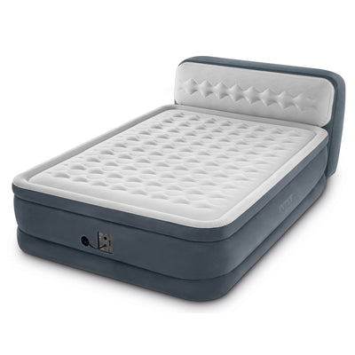 Intex Ultra Plush Fiber Tech Airbed Mattress with Headboard, Queen & Cover