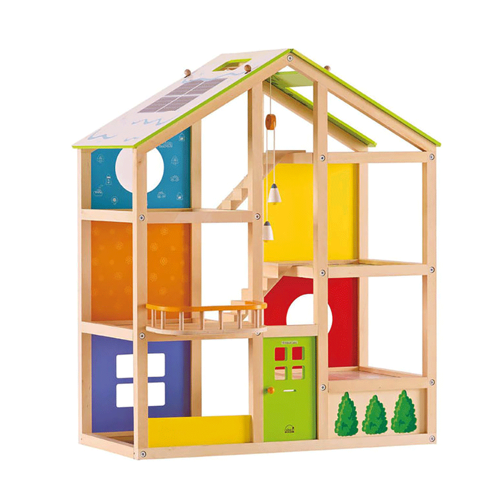 Hape All Season House Kids Toy Wooden Dollhouse w/ Furniture & Doll Toy Set
