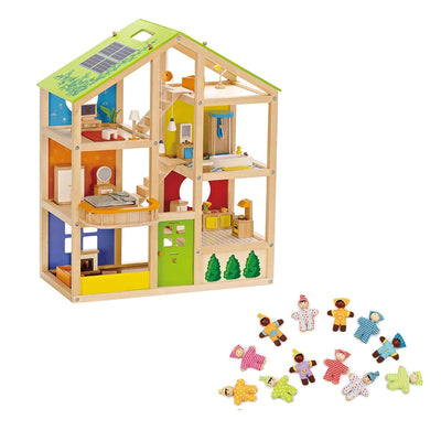 Hape All Season House Kids Toy Wooden Dollhouse w/ Furniture & Doll Toy Set