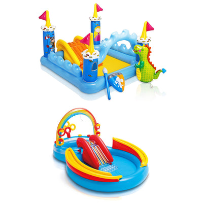 Intex Inflatable Fantasy Castle & Rainbow Ring Water Play Swimming Pool Center