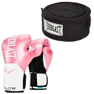 Everlast Pink Elite Pro Style Boxing Gloves 12 ounce & Black 120 Inch Hand Wraps