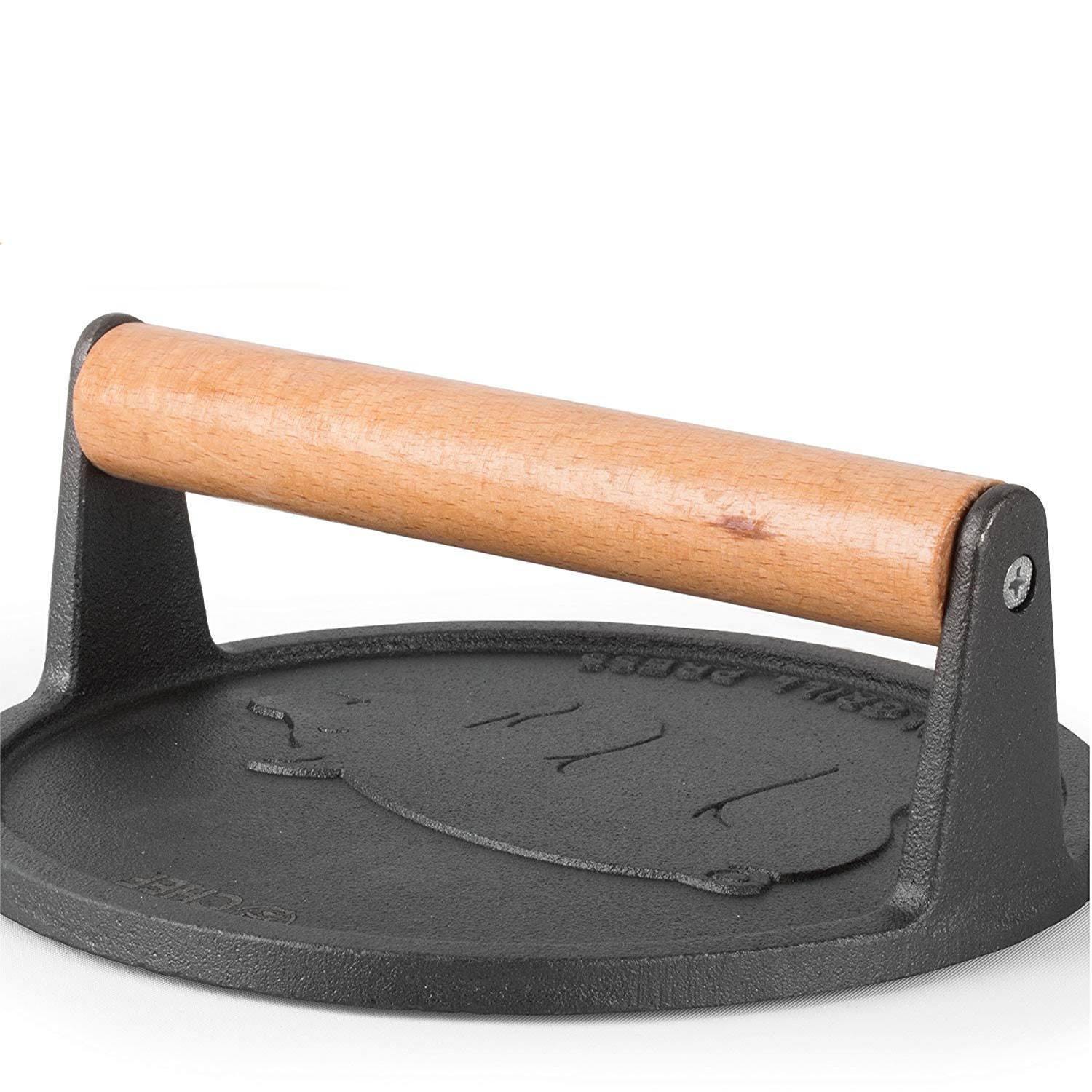 Commercial Chef 7" Pre Seasoned Cast Iron Press w/ Easy Grip Handle (Open Box) - VMInnovations