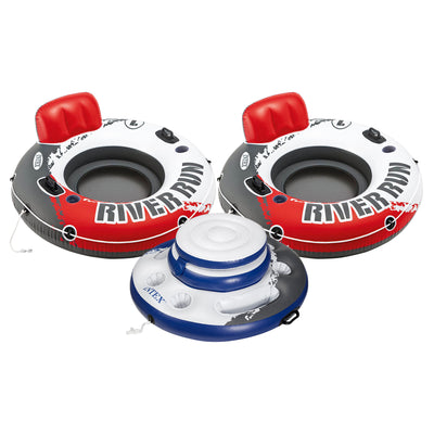 Intex River Run 1 Inflatable Tube (2 Pack) & Mega Chill Floating Beverage Cooler - VMInnovations