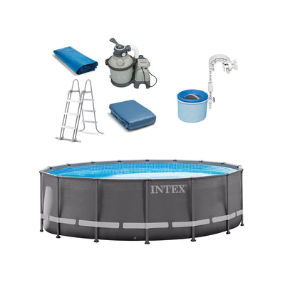 Intex 16ft x 48in Ultra Frame Swimming Pool Set & Pool Surface Automatic Skimmer